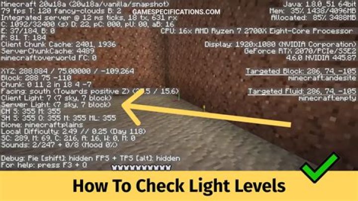 How to check light level in minecraft 1.14